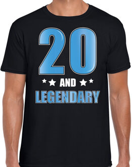 Bellatio Decorations 20 and legendary verjaardag cadeau t-shirt / shirt - zwart met blauwe en witte letters - voor heren - 20ste verjaardag kado shirt / outfit 2XL