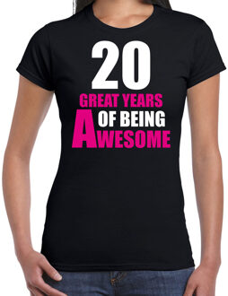 Bellatio Decorations 20 Great years of being awesome cadeau t-shirt zwart voor dames - 20 jaar verjaardag kado shirt / outfit XS