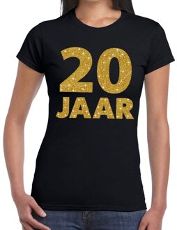 Bellatio Decorations 20 jaar goud glitter verjaardag/jubileum kado shirt zwart dames 2XL