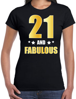 Bellatio Decorations 21 and fabulous verjaardag cadeau t-shirt / shirt - zwart - gouden en witte letters - voor dames - 21 jaar verjaardag kado shirt / outfit 2XL