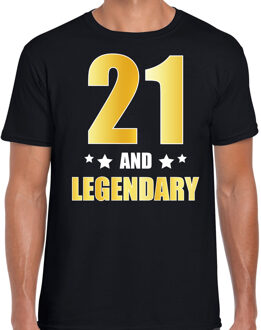 Bellatio Decorations 21 and legendary verjaardag cadeau t-shirt / shirt - zwart - gouden en witte letters - voor heren - 21 jaar verjaardag kado shirt / outfit 2XL