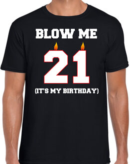 Bellatio Decorations 21 jaar cadeau t-shirt blow me its my birthday - zwart - heren - 21ste verjaardag kado L