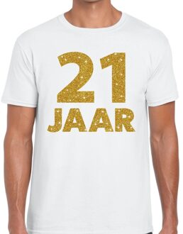 Bellatio Decorations 21 jaar goud glitter verjaardag kado shirt wit heren 2XL