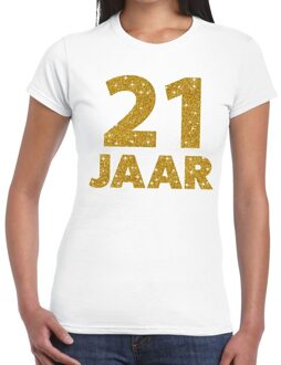 Bellatio Decorations 21 jaar goud glitter verjaardag kado shirt wit  voor dames 2XL