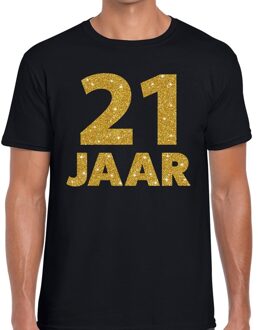 Bellatio Decorations 21 jaar goud glitter verjaardag kado shirt zwart heren 2XL