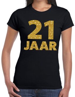 Bellatio Decorations 21 jaar goud glitter verjaardag kado shirt zwart  voor dames L