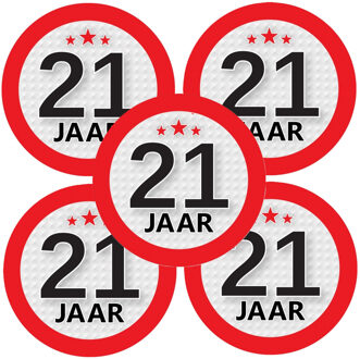 Bellatio Decorations 21 jaar leeftijd sticker - 15x - rond - Dia 9 cm - 21 jaar verjaardag - jubileum - leeftijd versieri