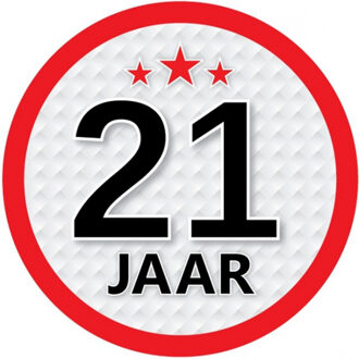 Bellatio Decorations 21 jaar leeftijd sticker - rond - Dia 15 cm - 21 jaar verjaardag - jubileum - leeftijd versiering