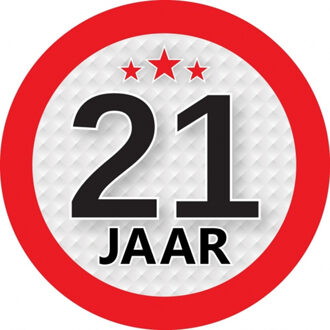 Bellatio Decorations 21 jaar leeftijd sticker - rond - Dia 9 cm - 21 jaar verjaardag - jubileum - leeftijd versiering