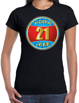 Bellatio Decorations 21e verjaardag cadeau t-shirt hoera 21 jaar zwart voor dames - verjaardagscadeau shirt XS
