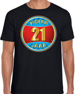 Bellatio Decorations 21e verjaardag cadeau t-shirt hoera 21 jaar zwart voor heren - verjaardagscadeau shirt 2XL