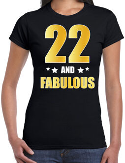 Bellatio Decorations 22 and fabulous verjaardag cadeau t-shirt / shirt - zwart - gouden en witte letters - voor dames - 22 jaar verjaardag kado shirt / outfit 2XL