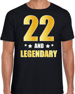 Bellatio Decorations 22 and legendary verjaardag cadeau t-shirt / shirt - zwart - gouden en witte letters - voor heren - 22 jaar verjaardag kado shirt / outfit 2XL