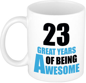 Bellatio Decorations 23 great years of being awesome cadeau mok / beker wit en blauw - verjaardagscadeau 23 jaar - feest mokken