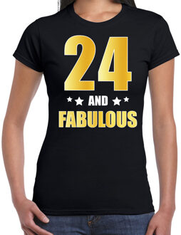 Bellatio Decorations 24 and fabulous verjaardag cadeau t-shirt / shirt - zwart - gouden en witte letters - voor dames - 24 jaar verjaardag kado shirt / outfit S