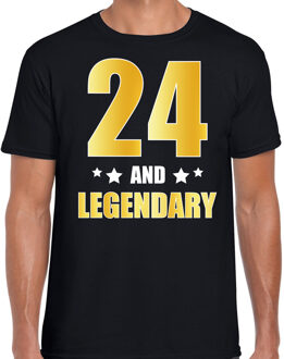 Bellatio Decorations 24 and legendary verjaardag cadeau t-shirt / shirt - zwart - gouden en witte letters - voor heren - 24 jaar verjaardag kado shirt / outfit 2XL