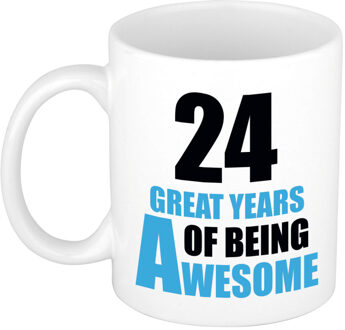 Bellatio Decorations 24 great years of being awesome cadeau mok / beker wit en blauw - verjaardagscadeau 24 jaar - feest mokken