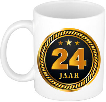 Bellatio Decorations 24 jaar cadeau mok / beker medaille goud zwart voor verjaardag/ jubileum