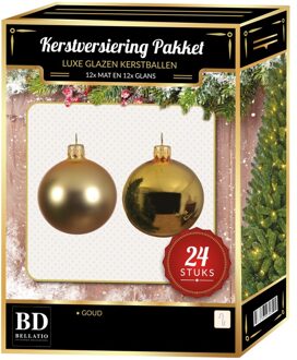 Bellatio Decorations 24 Stuks glazen Kerstballen pakket goud 6 cm