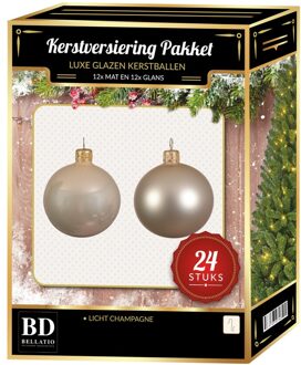 Bellatio Decorations 24 Stuks glazen Kerstballen pakket licht champagne 6 cm
