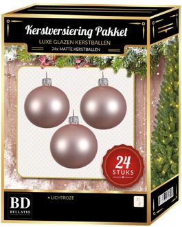 Bellatio Decorations 24 Stuks mat glazen Kerstballen pakket lichtroze 6 en 8 cm