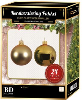 Bellatio Decorations 24 Stuks mix glazen Kerstballen pakket goud 6 en 8 cm