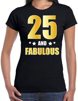 Bellatio Decorations 25 and fabulous verjaardag cadeau t-shirt / shirt - zwart - gouden en witte letters - voor dames - 25 jaar verjaardag kado shirt / outfit 2XL