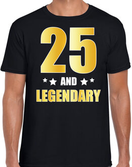 Bellatio Decorations 25 and legendary verjaardag cadeau t-shirt / shirt - zwart - gouden en witte letters - voor heren - 25 jaar verjaardag kado shirt / outfit 2XL