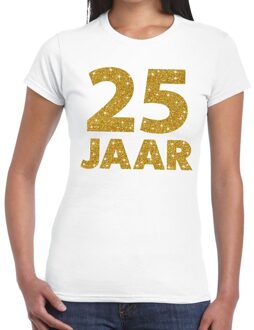 Bellatio Decorations 25 jaar goud glitter verjaardag/jubileum kado shirt wit dames M