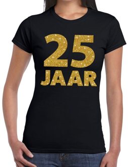 Bellatio Decorations 25 jaar goud glitter verjaardag/jubileum kado shirt zwart dames 2XL