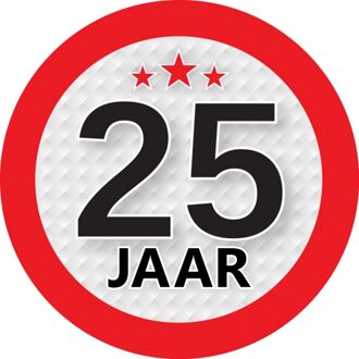 Bellatio Decorations 25 jaar leeftijd sticker rond 9 cm - 25 jaar verjaardag/jubileum versiering