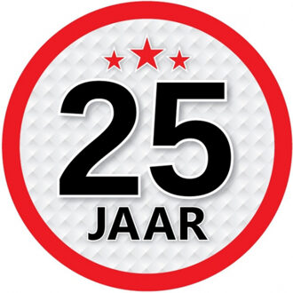 Bellatio Decorations 25 jaar leeftijd sticker - rond - Dia 15 cm - 25 jaar verjaardag - jubileum - leeftijd versiering Multi
