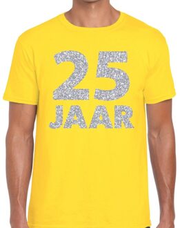 Bellatio Decorations 25 jaar verjaardag t-shirt - geel - voor heren - zilver glitters print - jubileum - leeftijd