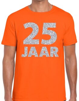 Bellatio Decorations 25 jaar verjaardag t-shirt - oranje - voor heren - zilver glitters print - jubileum - leeftijd
