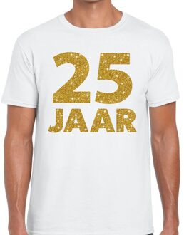 Bellatio Decorations 25 jaar verjaardag t-shirt - wit - voor heren - goud glitters print - jubileum - leeftijd