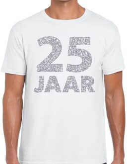 Bellatio Decorations 25 jaar verjaardag t-shirt - wit - voor heren - zilver glitters print - jubileum - leeftijd