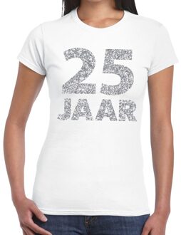 Bellatio Decorations 25 jaar zilver glitter verjaardag/jubileum kado shirt wit dames L