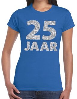 Bellatio Decorations 25 jaar zilver glitter verjaardag/jubileum shirt blauw dames S