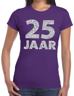 Bellatio Decorations 25 jaar zilver glitter verjaardag/jubileum shirt paars dames L