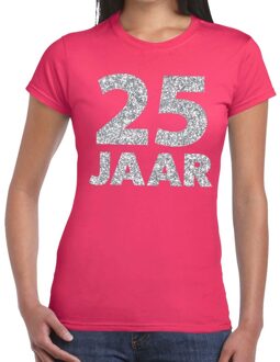Bellatio Decorations 25 jaar zilver glitter verjaardag/jubileum shirt roze dame XS