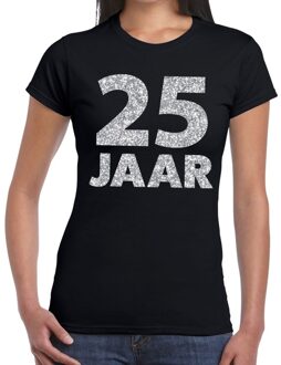 Bellatio Decorations 25 jaar zilver glitter verjaardag/jubileum shirt zwart dames XS