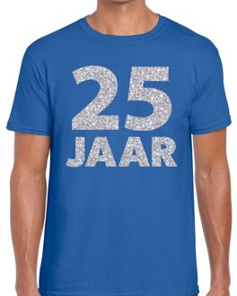Bellatio Decorations 25 jaar zilver glitter verjaardag/jubilieum shirt blauw heren L