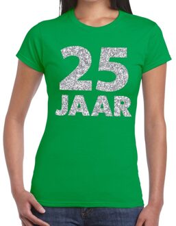 Bellatio Decorations 25 jaar zilver glitter verjaardag/jubilieum shirt groen dames L