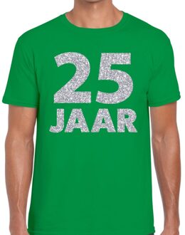 Bellatio Decorations 25 jaar zilver glitter verjaardag/jubilieum shirt groen heren