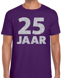 Bellatio Decorations 25 jaar zilver glitter verjaardag/jubilieum shirt paars heren