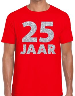 Bellatio Decorations 25 jaar zilver glitter verjaardag/jubilieum shirt rood heren XL