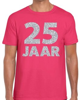 Bellatio Decorations 25 jaar zilver glitter verjaardag/jubilieum shirt roze heren M
