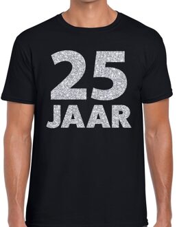 Bellatio Decorations 25 jaar zilver glitter verjaardag/jubilieum shirt zwart heren XL