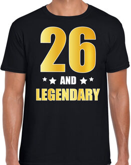 Bellatio Decorations 26 and legendary verjaardag cadeau t-shirt / shirt - zwart - gouden en witte letters - voor heren - 26 jaar verjaardag kado shirt / outfit 2XL