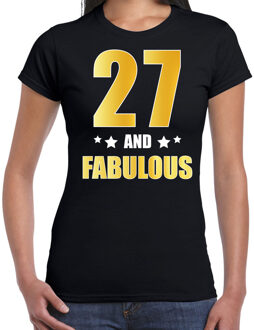 Bellatio Decorations 27 and fabulous verjaardag cadeau t-shirt / shirt - zwart - gouden en witte letters - voor dames - 27 jaar verjaardag kado shirt / outfit S